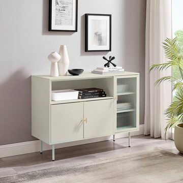 andas Sideboard Aubres, Pulverbeschichtet aus Metall, mit einer Glastür und Einlegeböden