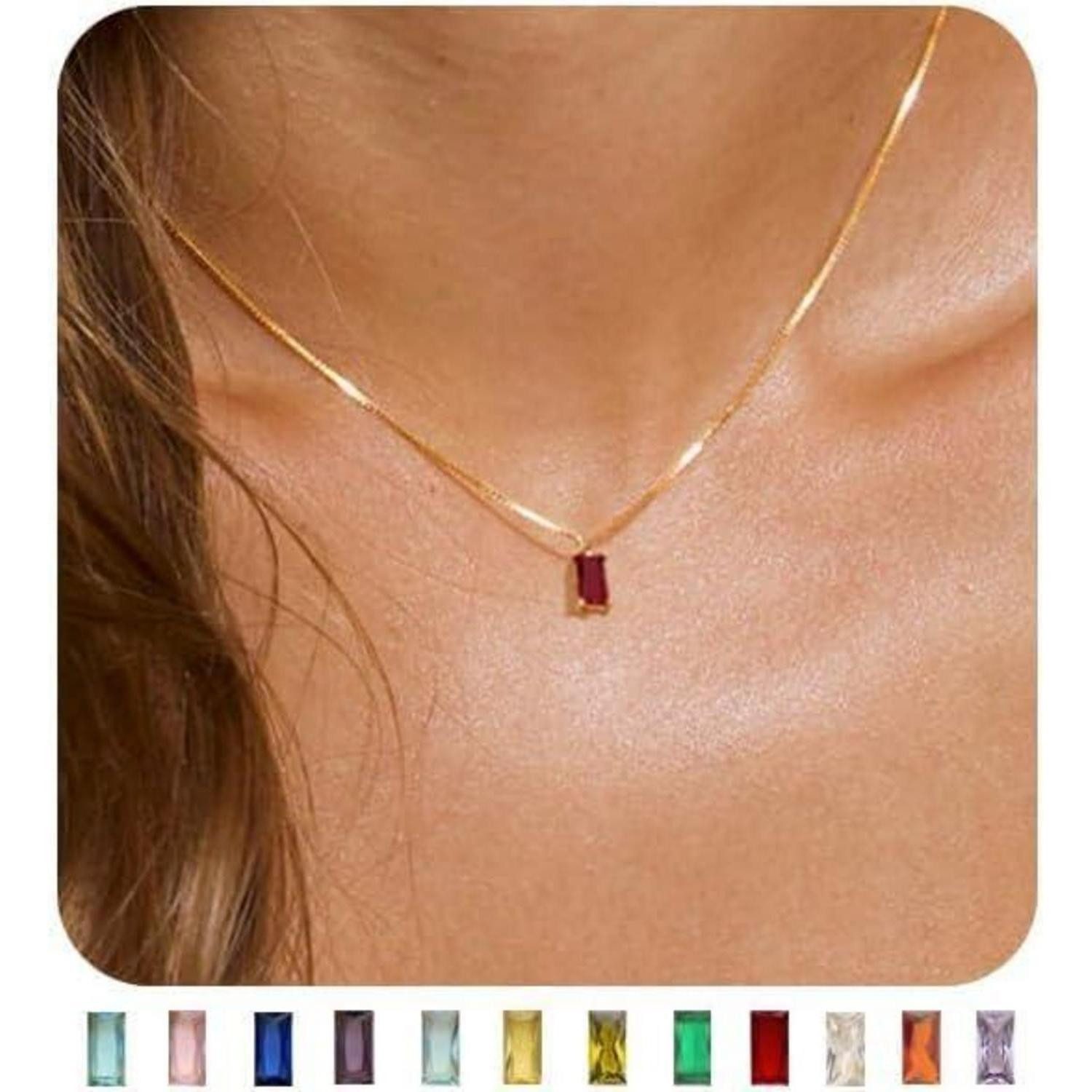 LuxusKollektion Kette mit Anhänger Kette Damen 14K vergoldet 925 Silber Geburtsstein Gold-01.Januar