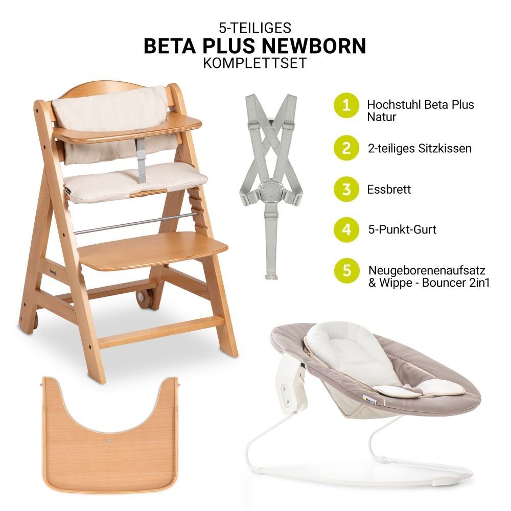 Hauck Hochstuhl Beta Plus Natur - Newborn Set, Babystuhl ab Geburt inkl. Au günstig online kaufen