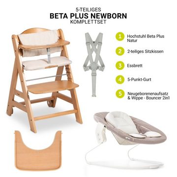 Hauck Hochstuhl Beta Plus Natur - Newborn Set, Babystuhl ab Geburt inkl. Aufsatz für Neugeborene, Tisch, Sitzauflage