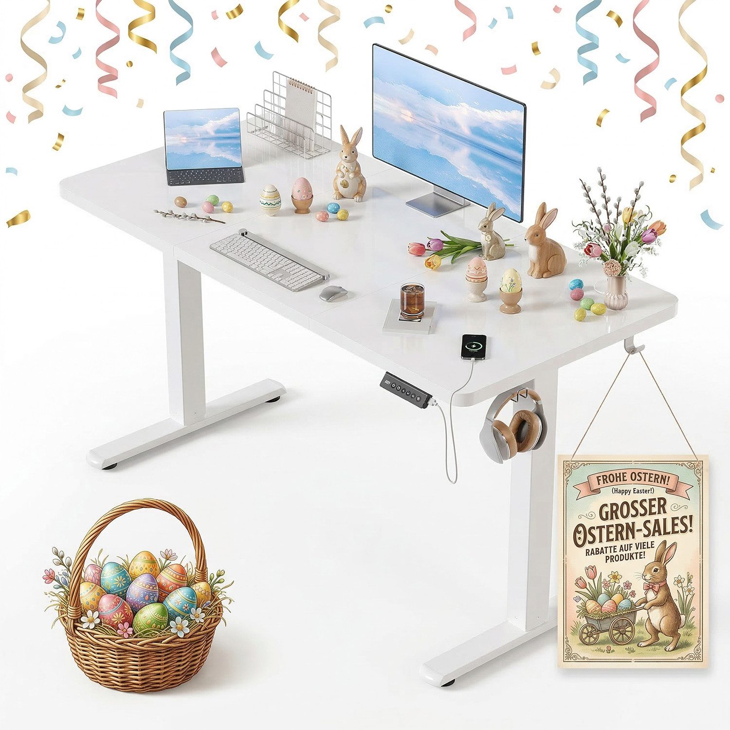 HOMALL Schreibtisch Schreibtisch Höhenverstellbarer mit Gedächtnis und Sitzerinnerung (2-lagige Hohenverstellung mit sitzender Erinnerungsfunktion und USB-Ladeanschluss, ostern geschenke)