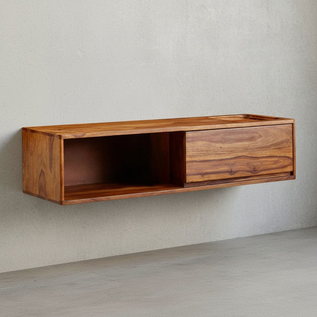 KADIMA DESIGN Lowboard Lowboard Hängend Massivholz 108x25x34 cm TV-Schrank Braun Wandregal (TV-Kommode Fernsehkommode zum Aufhängen), Design Fernsehtisch mit Stauraum, Fernsehschrank Wand Modern