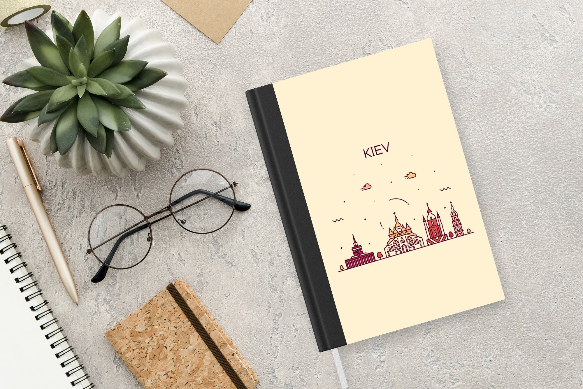 MuchoWow Notizbuch Skyline - - Haushaltsbuch 98 Seiten, A5, Notizheft, Journal, Ukraine, Kiew Merkzettel, Tagebuch