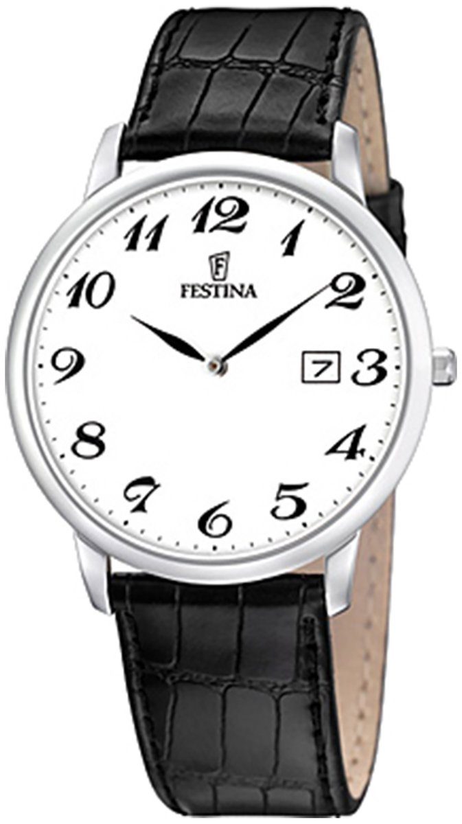 Quarzuhr Uhr Herren Leder, rund, Lederarmband F6806/5 Festina Analog Herren Armbanduhr schwarz Festina