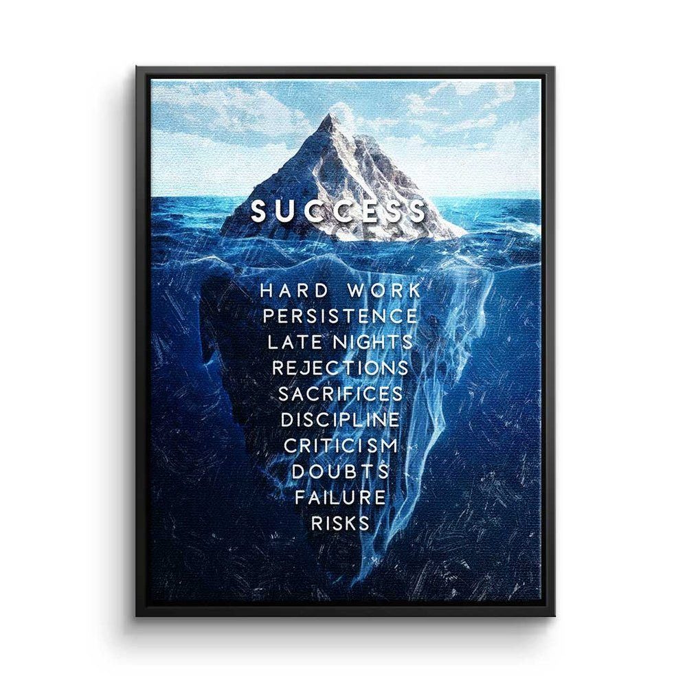 DOTCOMCANVAS® Leinwandbild, Englisch, Leinwandbild Eisberg des Erfolgs xxl Motivation Mindset Büro Motiv mit schwarzer Rahmen
