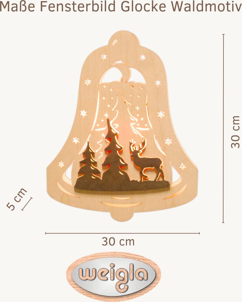 Weigla Dekofigur beleuchtetes Fensterbild,Glocke, Waldmotiv,NATUR-BRAUN,Mad günstig online kaufen