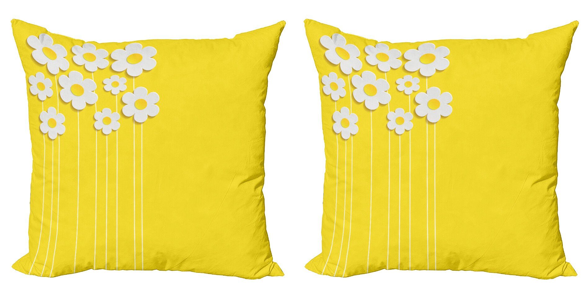 Kissenbezüge Modern Accent Doppelseitiger Digitaldruck, Abakuhaus (2 Stück), Gelb Cartoon-Frühlings-Blumen