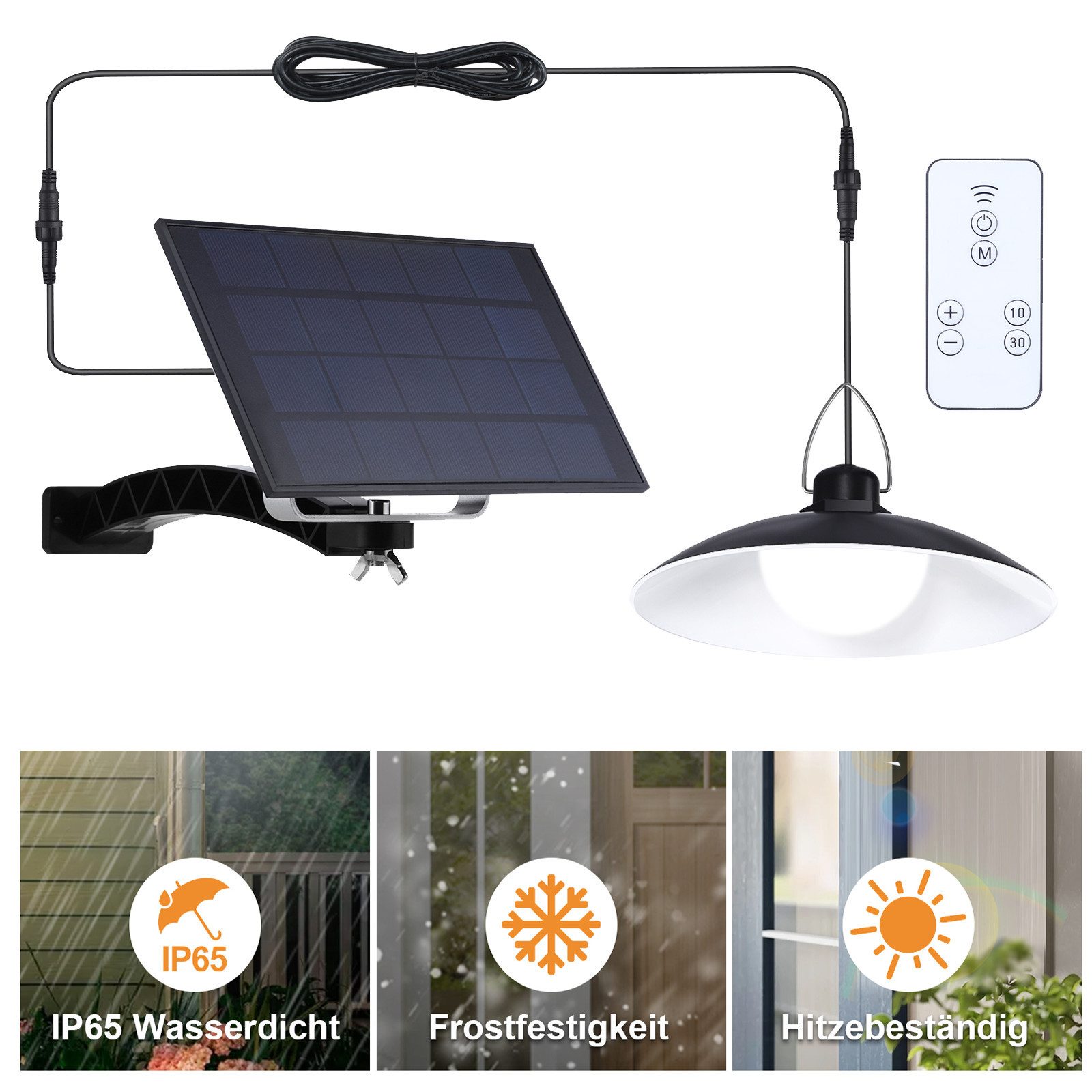 Rosnek LED Solarleuchte für Innen & Außen Hängend, Solar Hängelampe Outdoor mit Fernbedienung, Warmweiß, Kaltweiß, IP65 Wasserdicht, Dimmbare/Timer solarlampe mit 1-4 Lampen, 3M Kabel