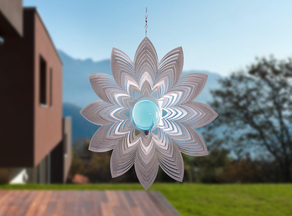 und Windspiel Wohnung Garten Edelstahl Blüte Windspiel Azalea Glaskugel ILLUMINO 50mm