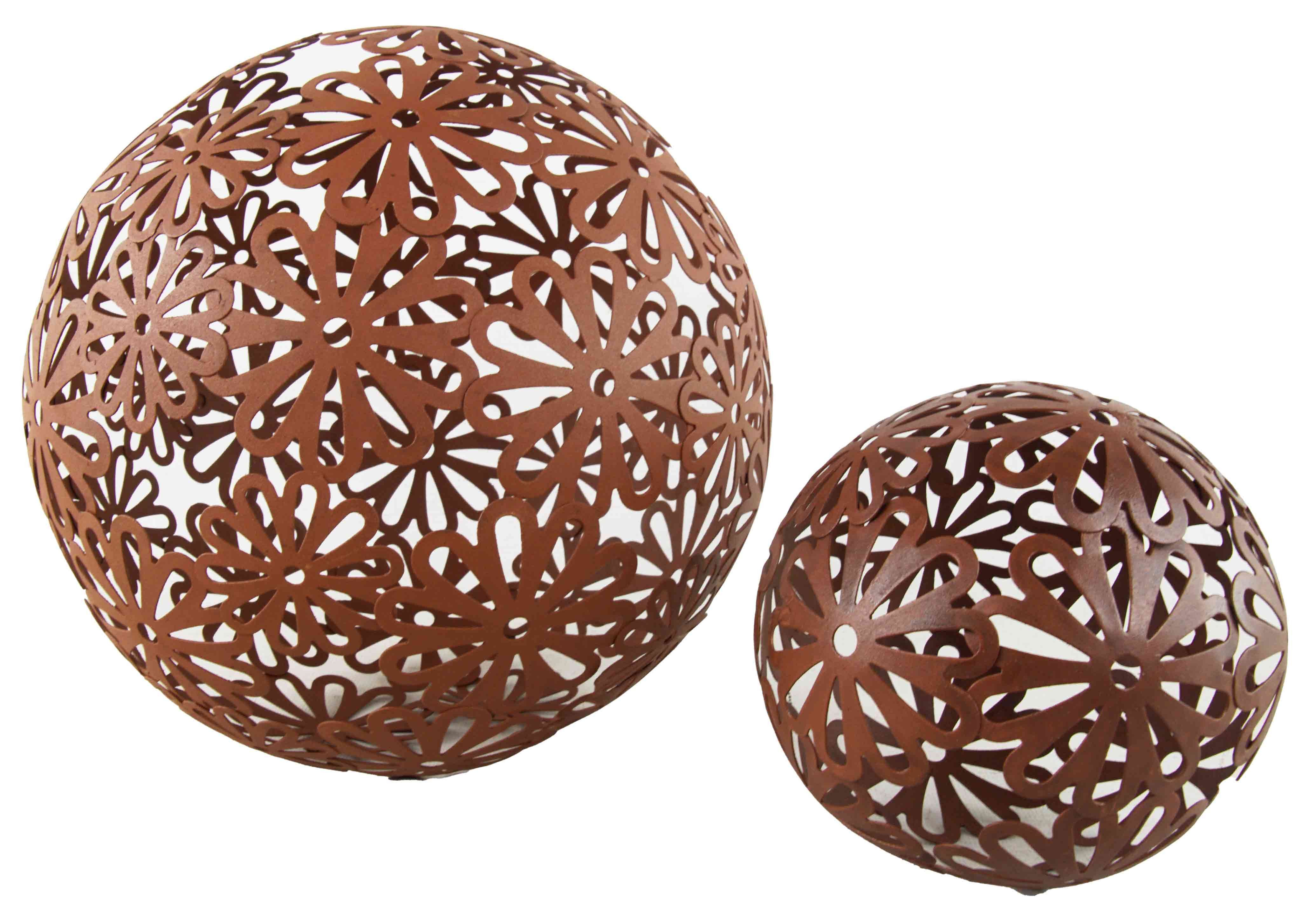 Dekokugel Dekokugel mit Blütenmuster - 2er Set Metall Garten Wohndeko braun