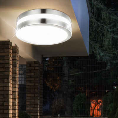 etc-shop Außen-Deckenleuchte, Leuchtmittel inklusive, Warmweiß, LED Decken Lampe Außenbereich Edelstahl IP44 Leuchte Beleuchtung