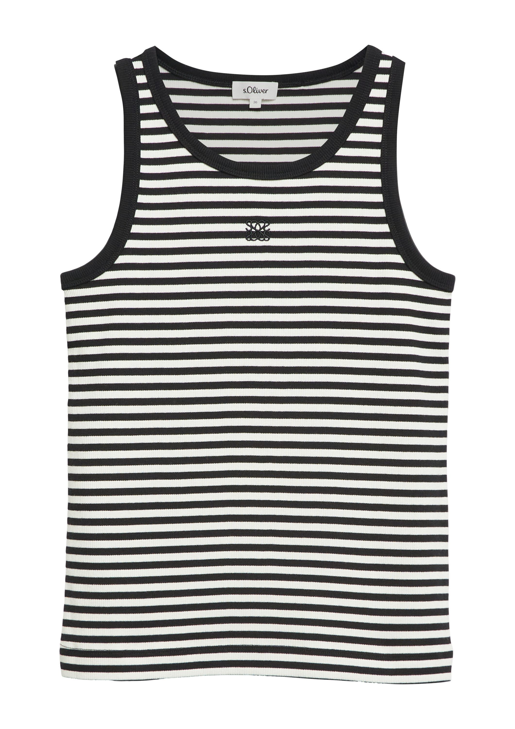 s.Oliver Muscleshirt T-Shirt Geripptes Top im Slim Fit mit Stickerei