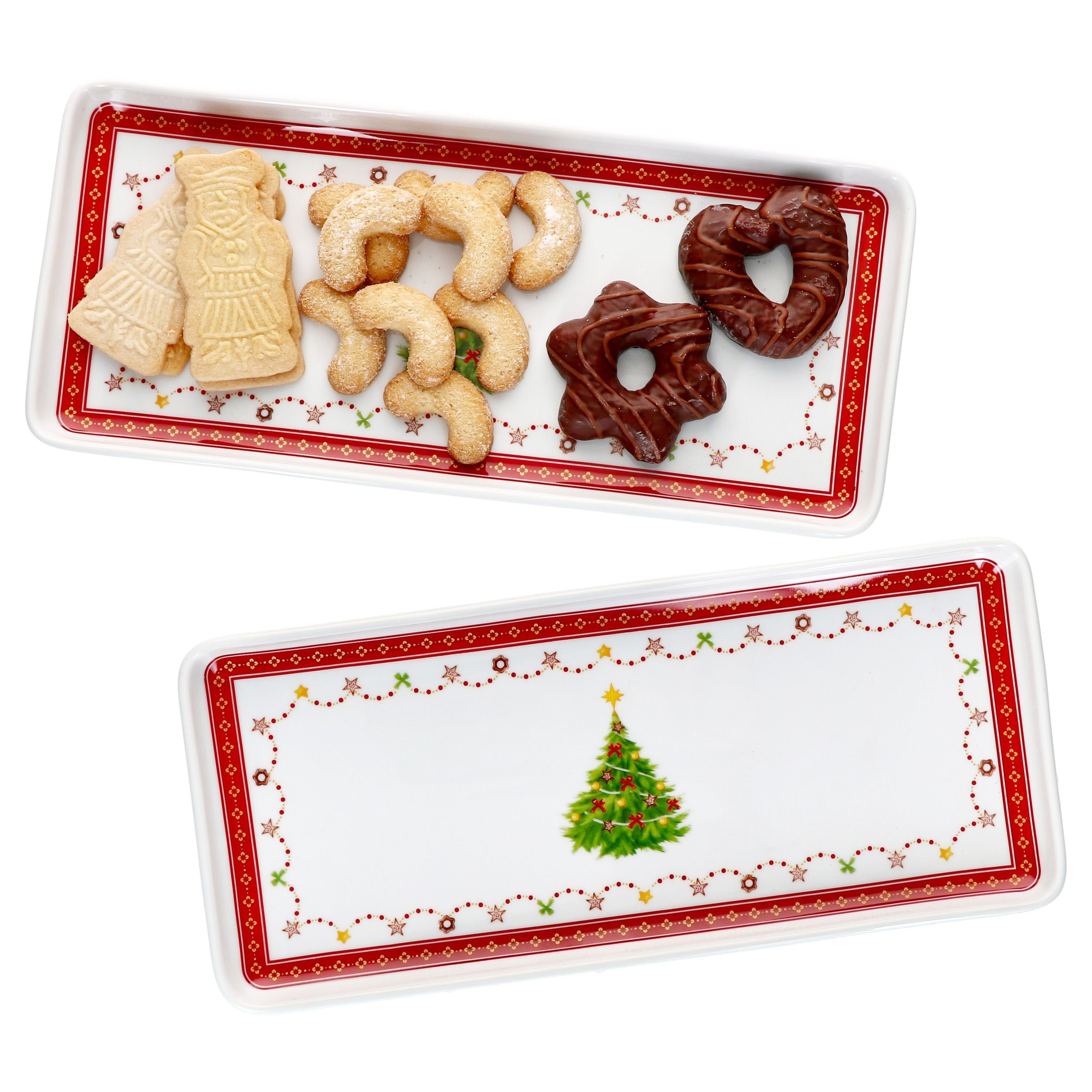 MamboCat Servierplatte 2x Weihnachtstraum Kuchenplatte rechteckig Porzellan Weihnachten, Porzellan