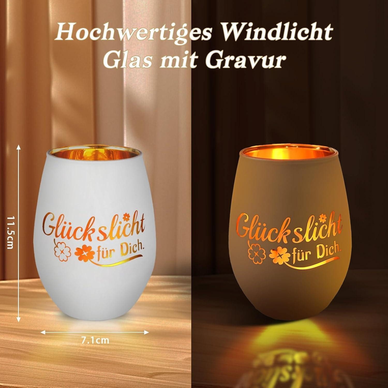 LuxusKollektion Windlicht Windlicht Teelichthalter Glas Gravur Geschenk Glückslicht – Weiß 2