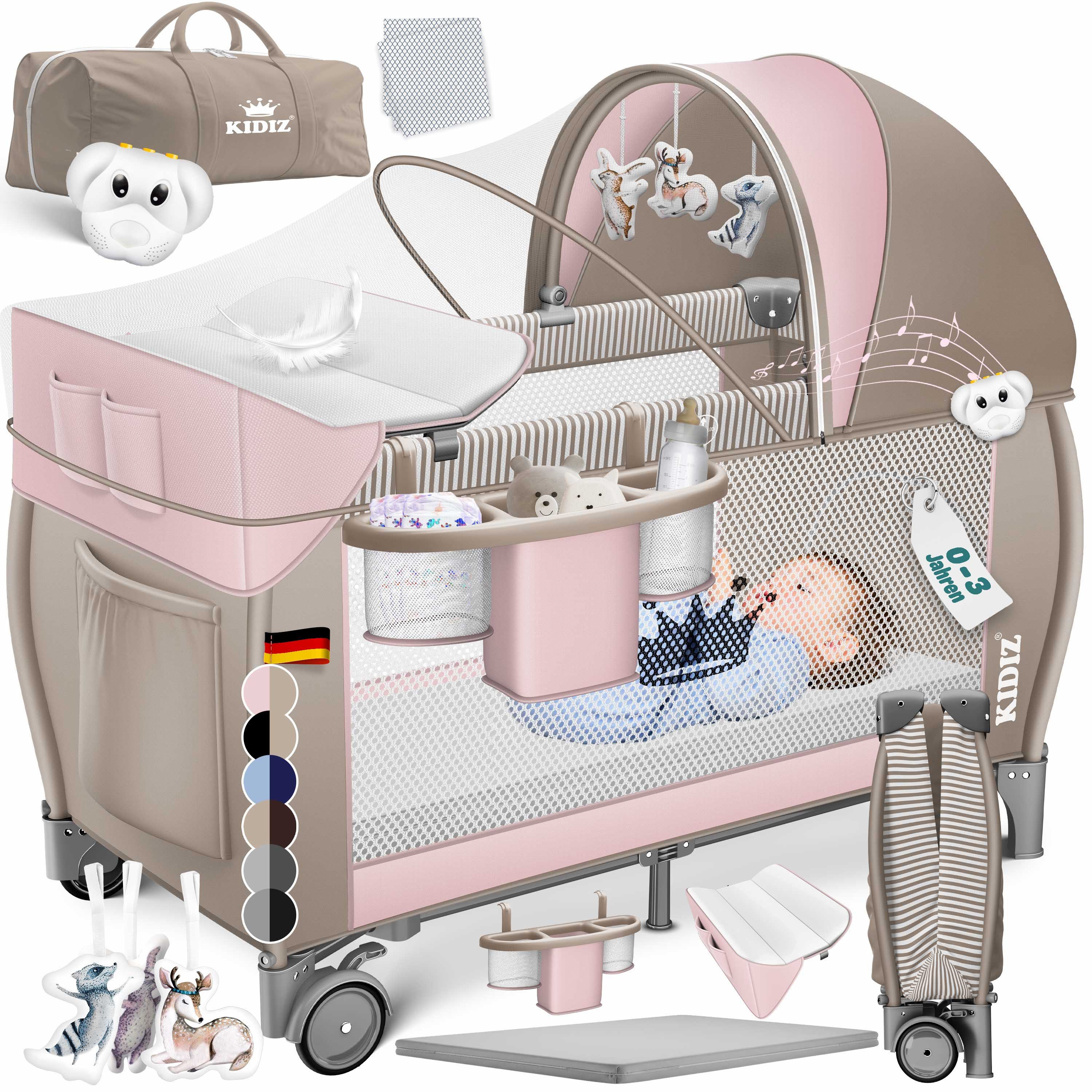 KIDIZ Baby-Reisebett, Babybett Kombi Set mit Matratze & Wickelauflage ab Geburt bis 15 kg