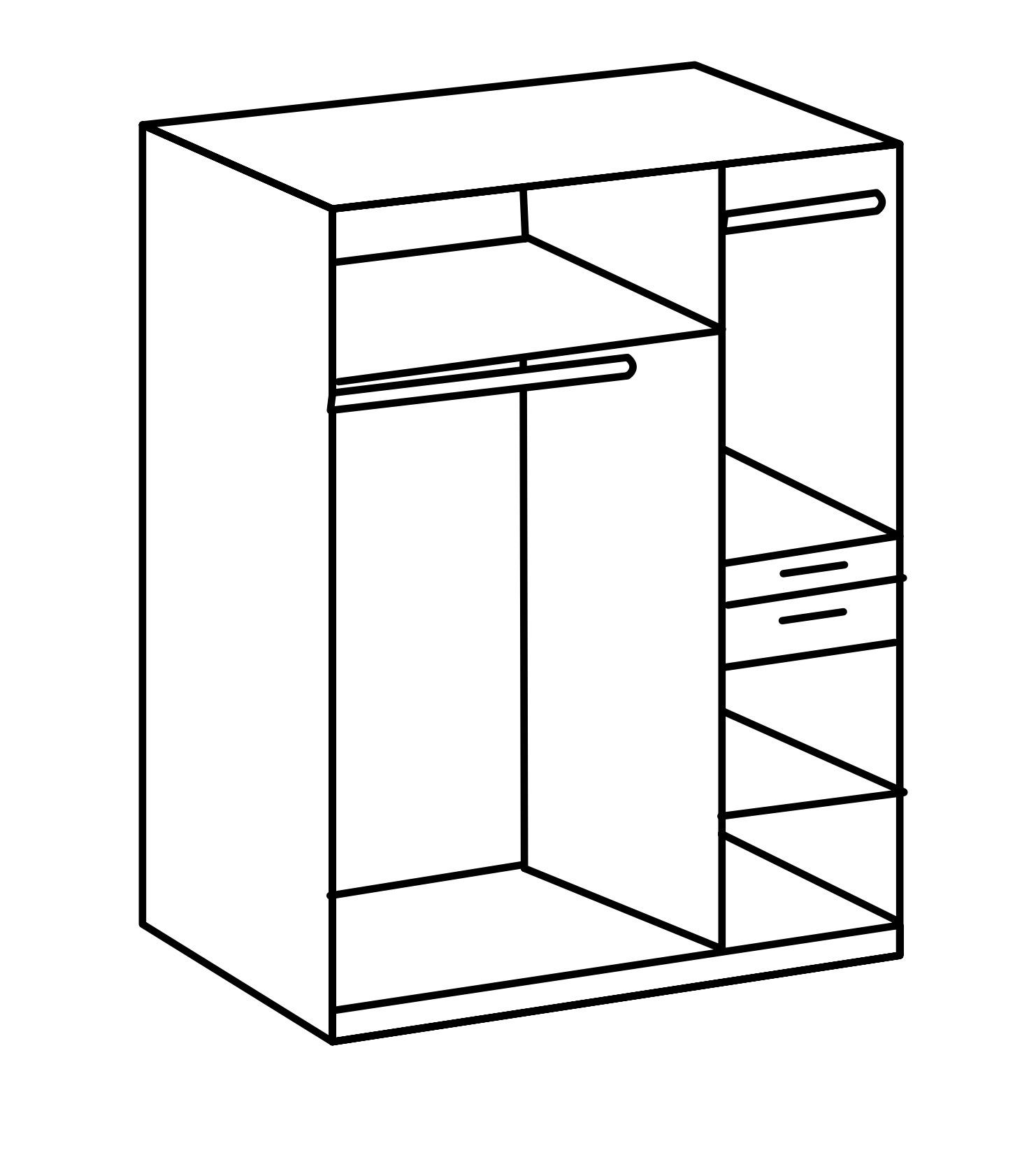 möbelando Kleiderschrank aus lichtgrau 135 Germany Breite 2 Höhe Holztüren, Spiegelür, Weiß Nachbildung 2 Beton und Einlegeböden, (davon Tiefe lichtgrau Kleiderstangen in cm, cm, 58 cm, mit in Kalindi Beton Schubkästen 1 mit Weiß, 198 3 Moderner Made Spanplatte 1 2 Absetzungen Accessoire-Fach) Kleiderschrank in