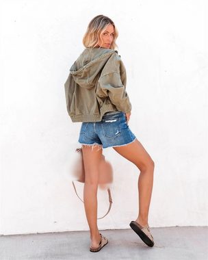 AFAZ New Trading UG Funktionsmantel Lässige, modische, vielseitige Damen-Jeansjacke mit Kapuze (Lockerer Freizeitmantel für Damen, modischer Trendmantel)