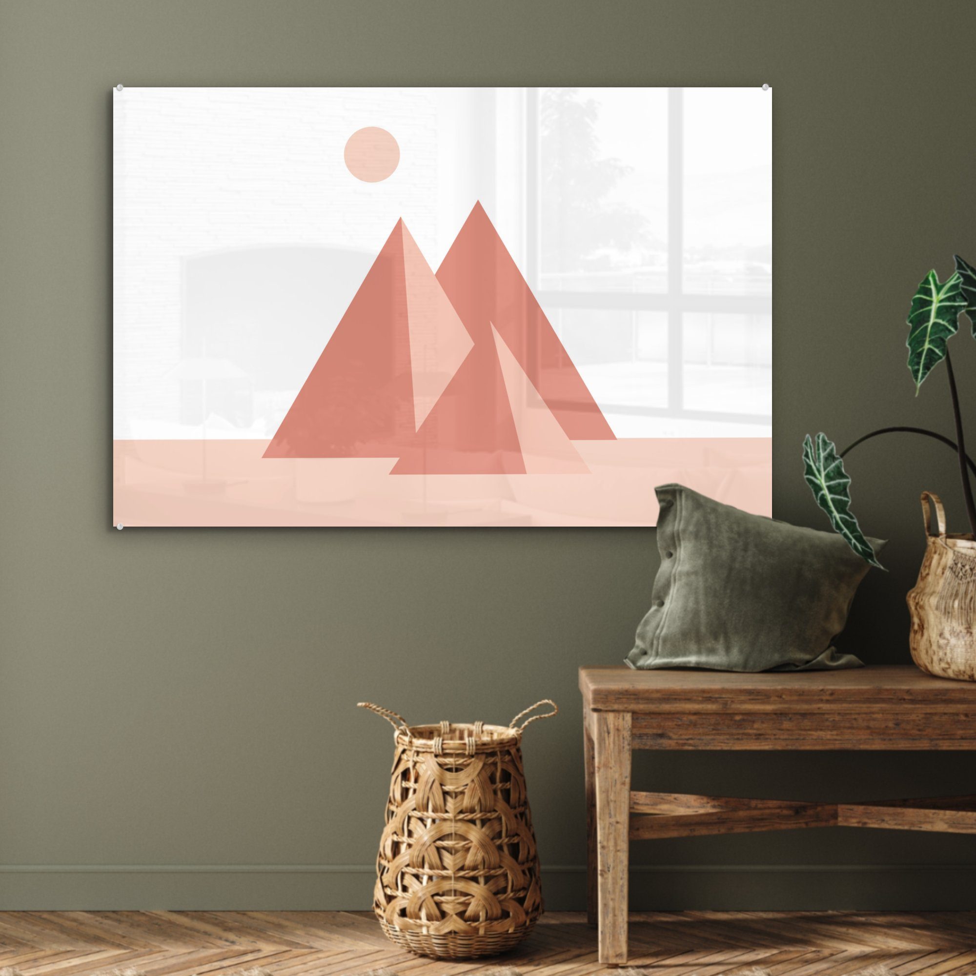 Schlafzimmer Acrylglasbilder Acrylglasbild Wohnzimmer St), (1 Illustration abstrakten MuchoWow & von drei Pyramiden,