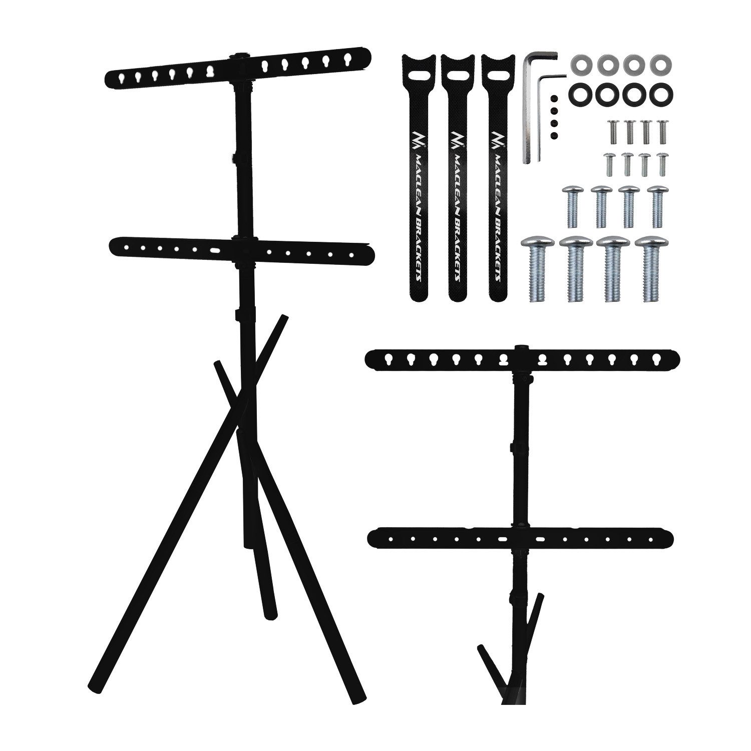 Maclean TV-Ständer MC-182 Bodenständer mit TV-Halterung für 37–80''-Geräte 60 kg, (bis 80 Zoll, Schwenkbereich des Fernsehers von +45° bis -45°, Kabeldurchführung)