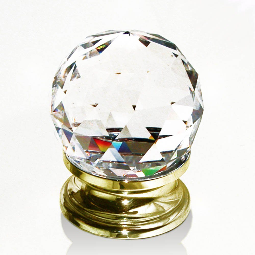 Kadisha Möbelknopf Facettenkugelknopf 40mm Kristall Basis Messing poliert