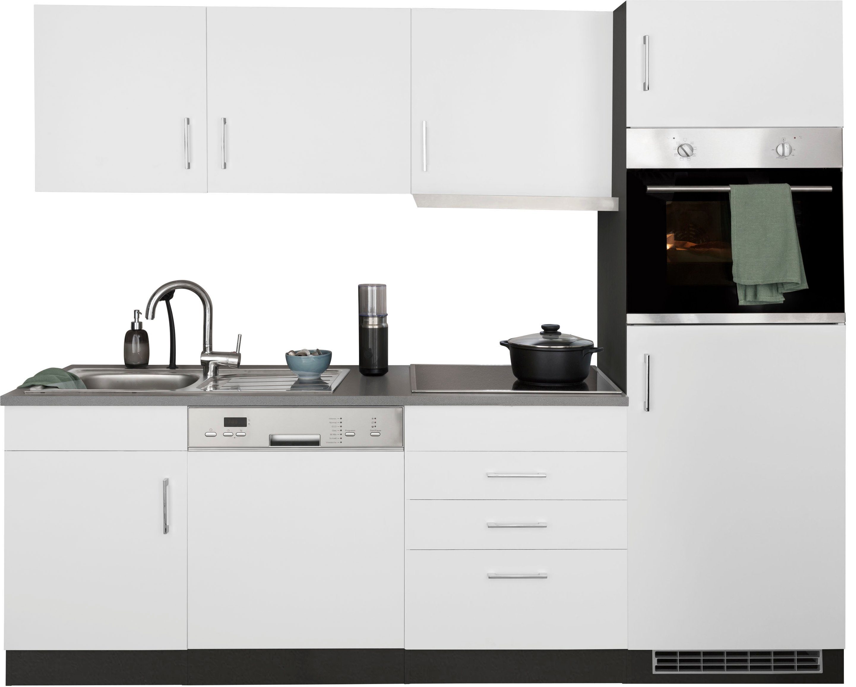 HELD MÖBEL Küchenzeile Paris, mit E-Geräten, Breite 230 cm, wahlweise mit Induktionskochfeld weiß/grafit | grafit | Küchenzeilen mit Geräten
