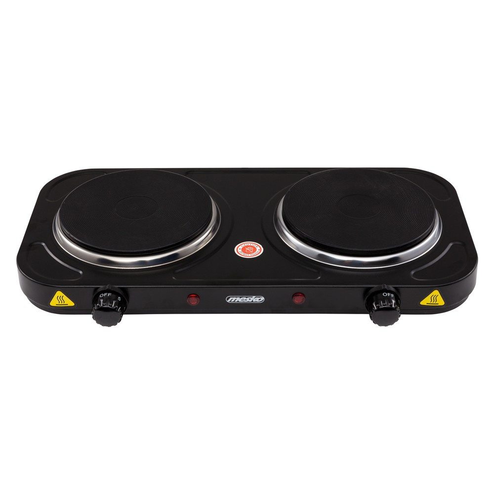 Mesko Doppelkochplatte MS 6509 Mini-Kochplatte mit 2 Kochfeldern, Tischkochplatte für Camping, Ferienhaus, Büro & kleine Küche, 2000W, Schwarz