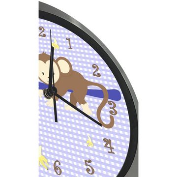 CreaDesign Funkwanduhr Funkuhr, Kinder Wanduhr, Kinderuhr, Kinderzimmer Affe hängend blau (geräuscharmes Uhrwerk)