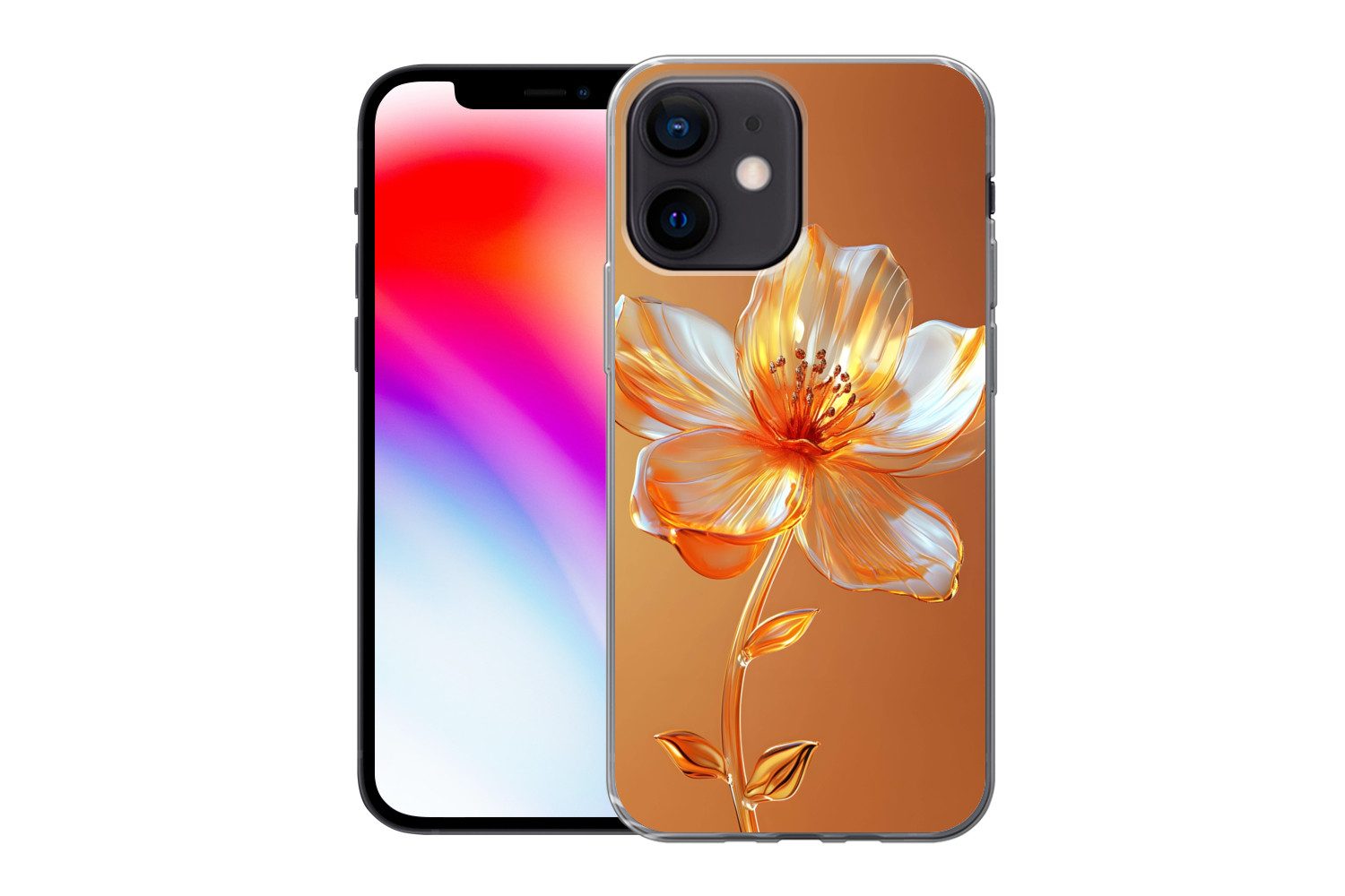 MuchoWow Handyhülle für Apple iPhone 12 Mini Gläser - Blume - Orange, Smartphone-Bumper, Print, Handy Schutzhülle Dünn