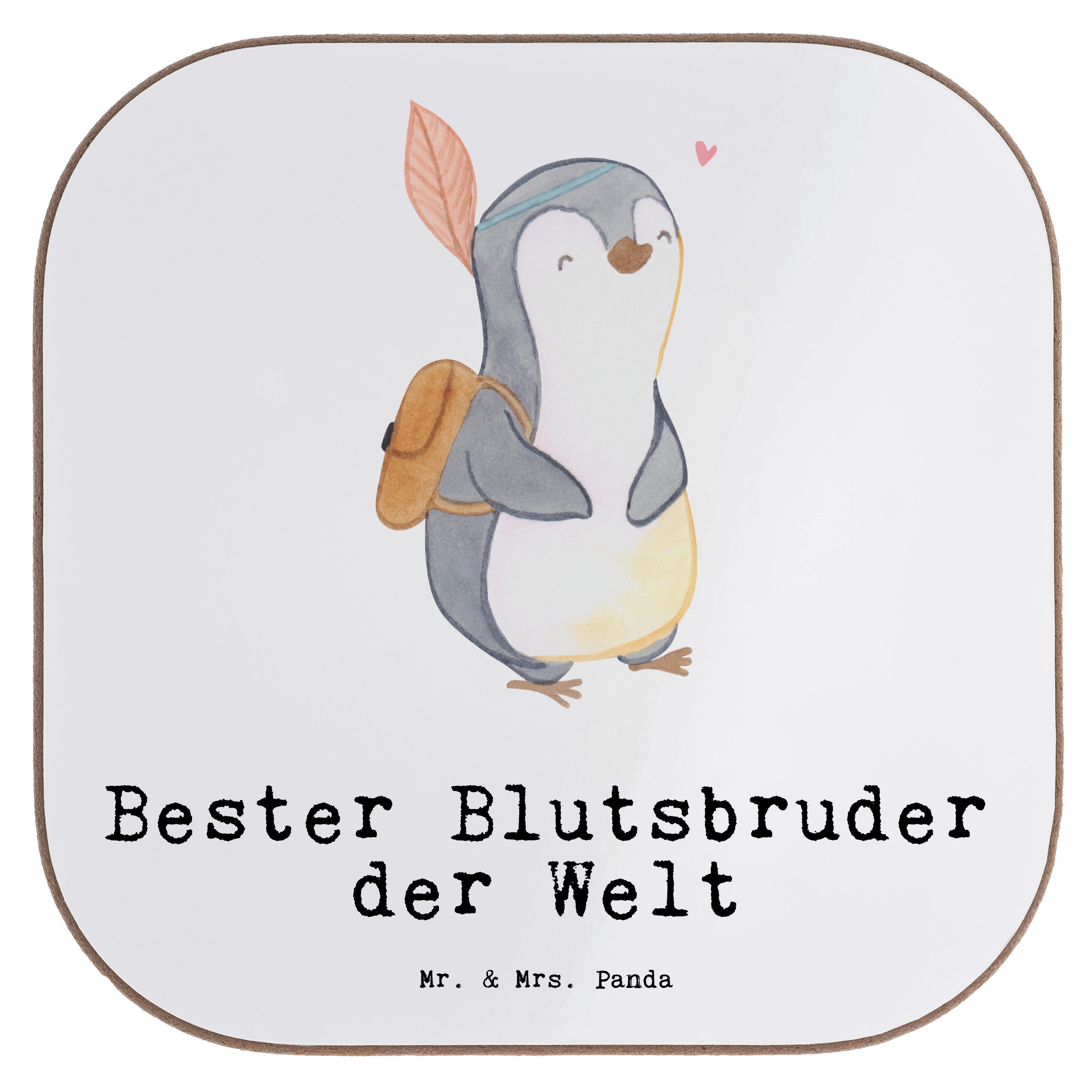 Mr. & Mrs. Panda Getränkeuntersetzer Pinguin Bester Blutsbruder der Welt - Weiß - Geschenk, Geburtstag, Kl, 1-tlg.
