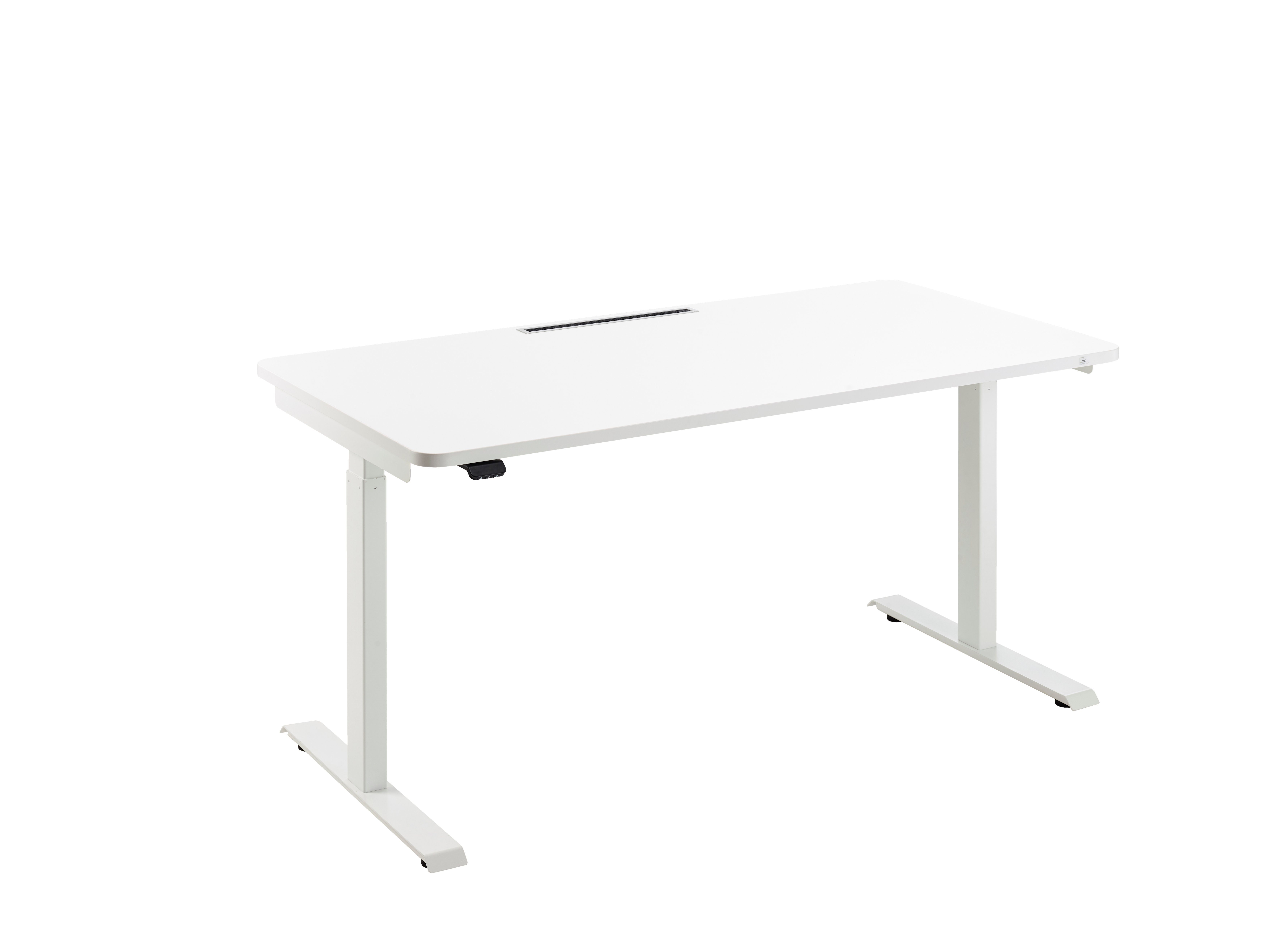 MO Casa Schreibtisch Elektrisch höhenverstellbarer Schreibtisch "MO Five" mit Tischplatte und integriertem Kabeldurchlass - stufenlos verstellbarer Bürotisch (Sitz-Steh Tisch) - nachhaltig in Deutschland gefertigt - ergonomischer Arbeitsplatz, verschiedene Größen und Farben frei wählbar Weiß | Weiß