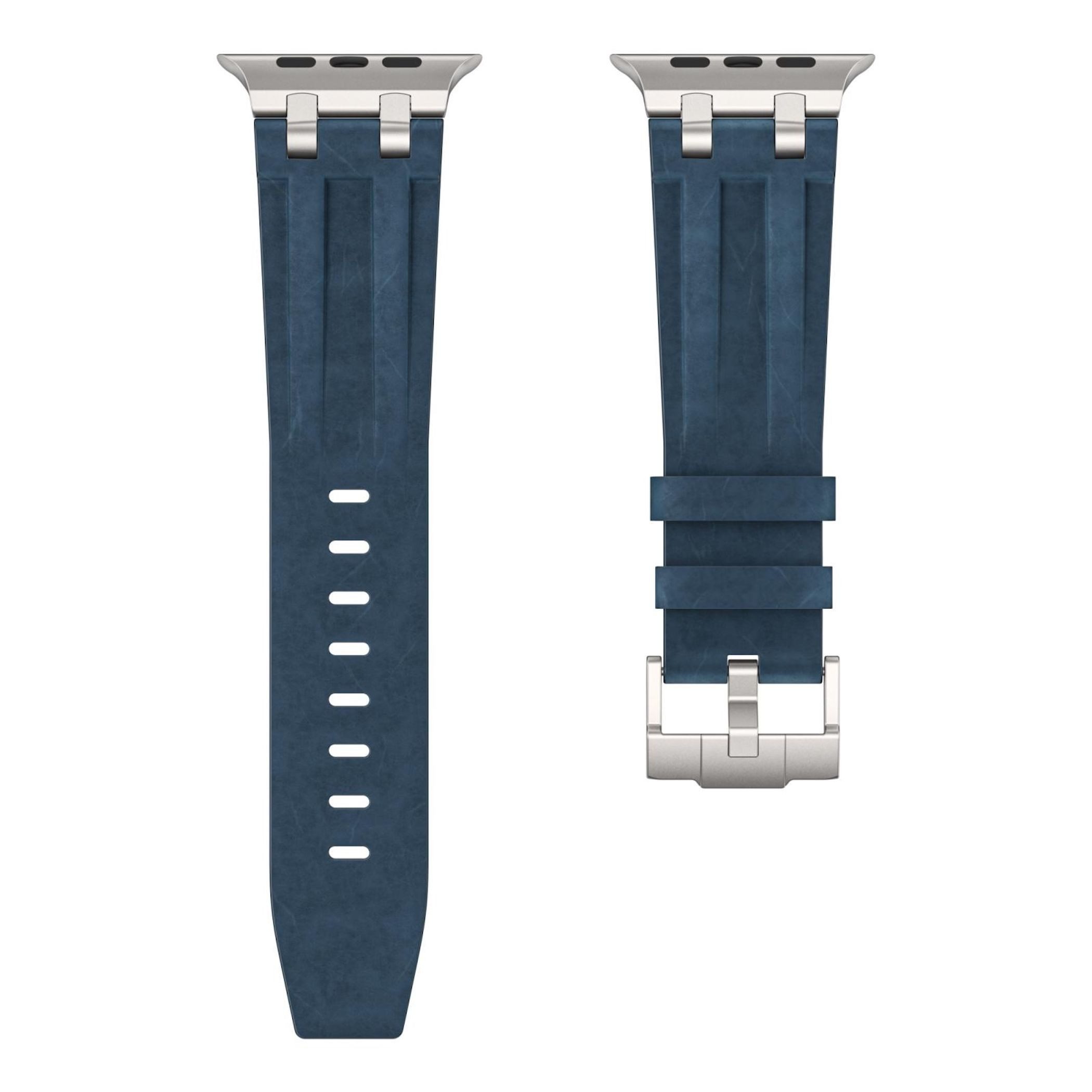 Wigento Smartwatch-Armband Kunstleder für Apple Watch 49 46 45 44mm Edelstahl Schnalle Blau, Edelstahl Schnalle, verstellbare Länge
