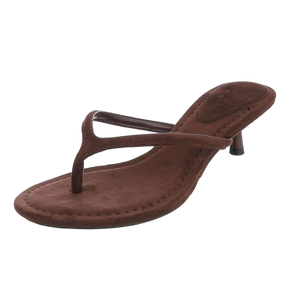 Ital-Design Damen Zehentrenner Sandalette mit Absatz für Sommer Zehentrenner (91849090) Pfennig-/Stilettoabsatz Sandalen & Sandaletten in Braun