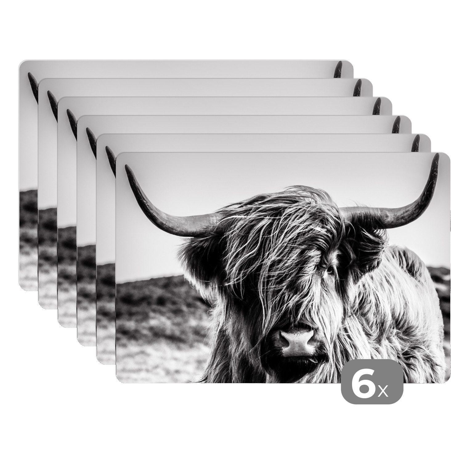 MuchoWow Platzset Kuh - Schottischer Hochländer - Schwarz - Weiß - Tier - N günstig online kaufen