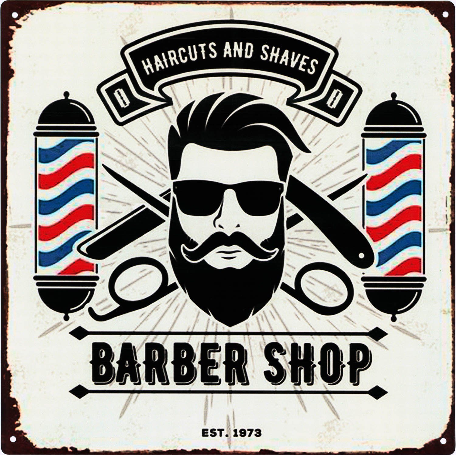 Moritz Metallschild Blechschild Barber Shop Barbier, (Einzeln), 30 x 30 cm Vintage Retro Deko Schild Metallschild Wandbild Schild