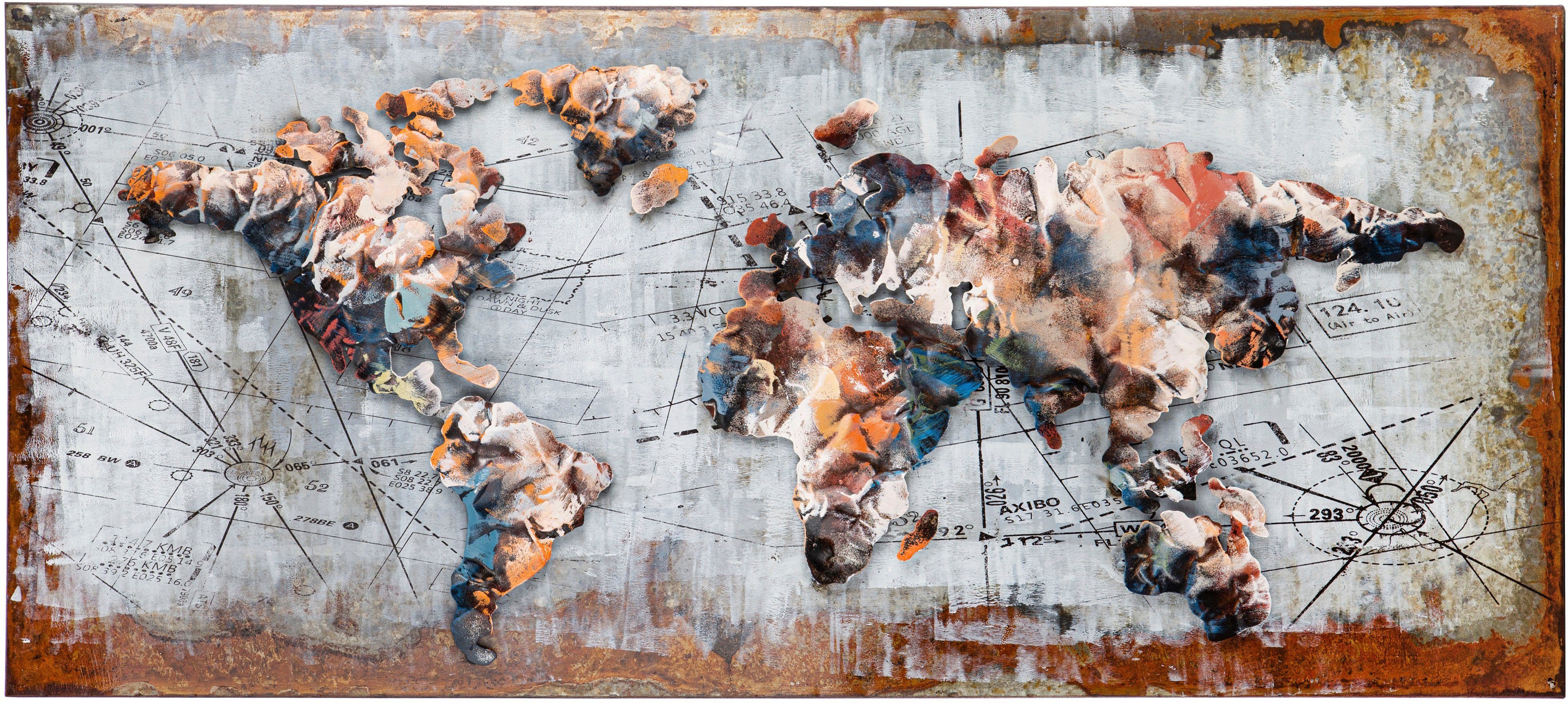Spiegelprofi GmbH Metallbild »BRUNA«, World (1 Stück), Weltkarte mit farblich abgesetzten Kontinenten-Otto
