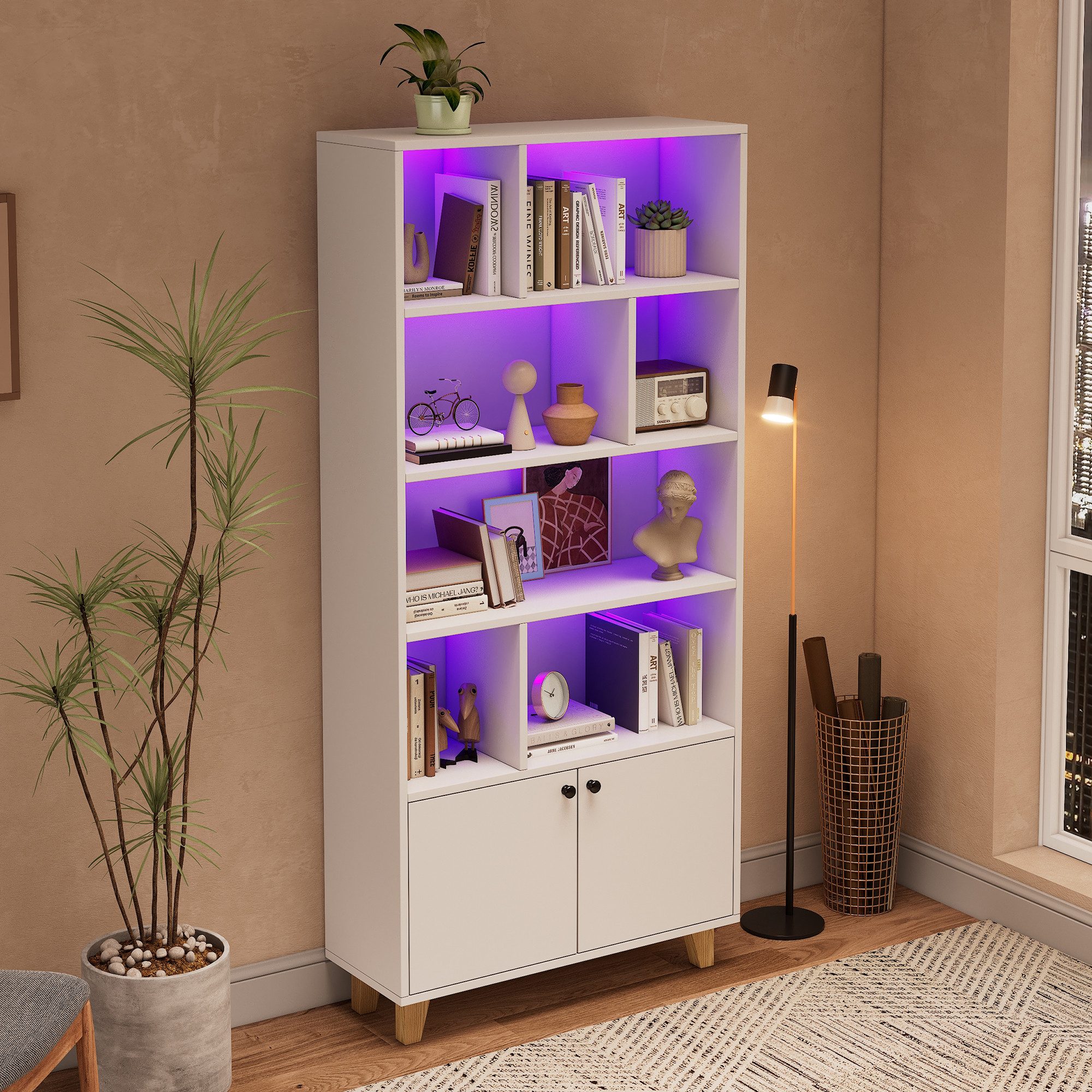 Merax Bücherregal Bücherschrank mit LED-Ambientebeleuchtung, 80x30x173 günstig online kaufen