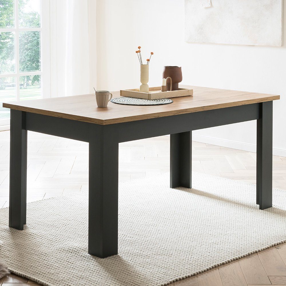 Lomadox Esstisch CESENA-61, Landhausstil in anthrazit mit Wotan Eiche Nb., B/H/T ca. 160/76/90 cm