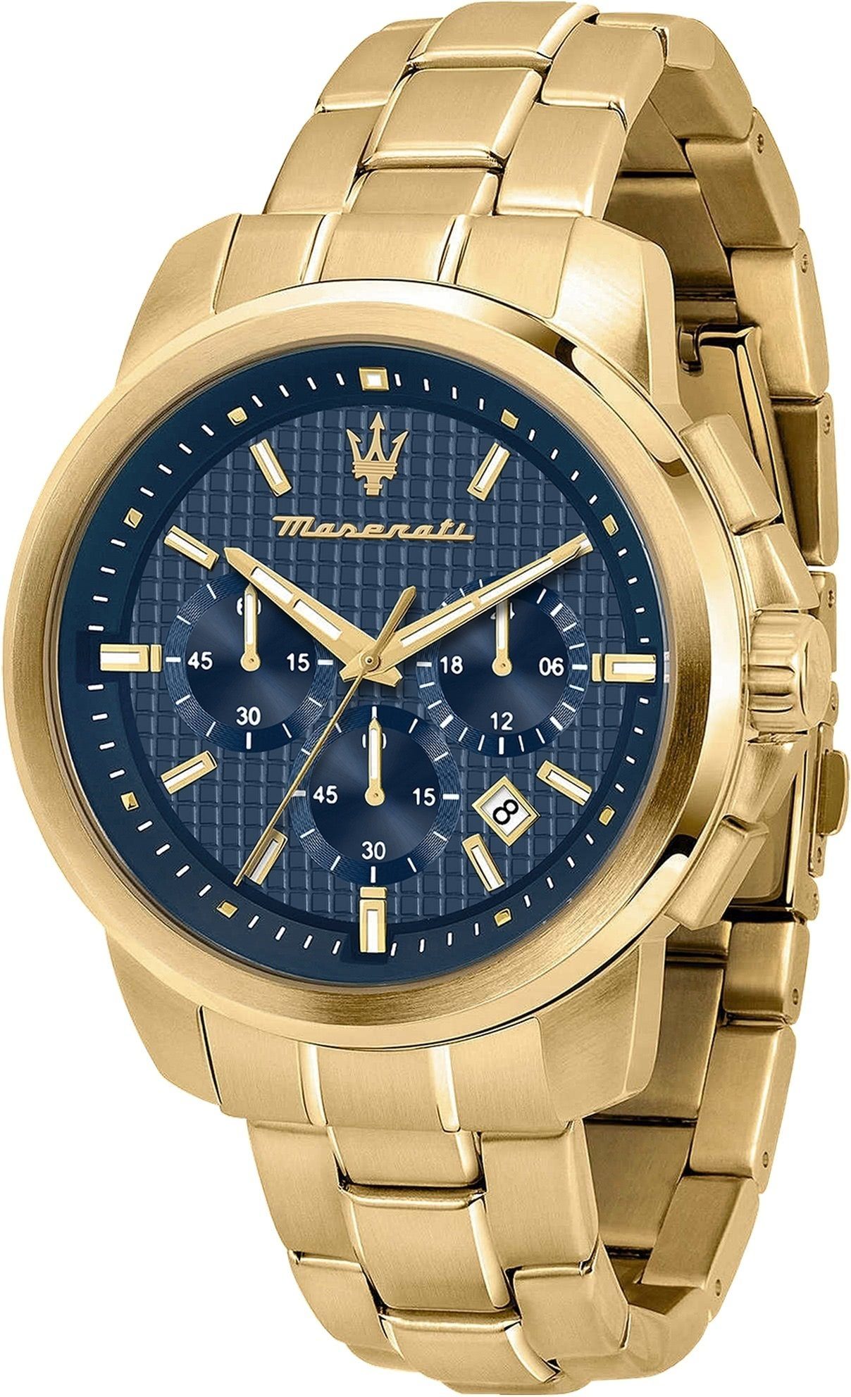 MASERATI Maserati Herren Uhr Chronograph, (Chronograph), Herrenuhr rund, groß (ca. 44mm) Edelstahlarmband, Made-In Italy