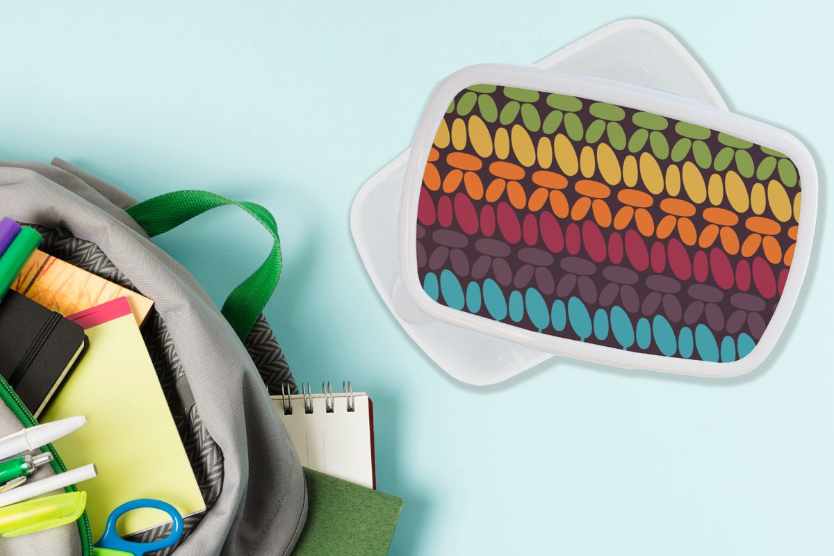 Brotdose, Kunststoff, und (2-tlg), Lunchbox - Jungs Kinder Mädchen Regenbogen, Retro und Brotbox MuchoWow für Häkelmuster Erwachsene, für weiß -