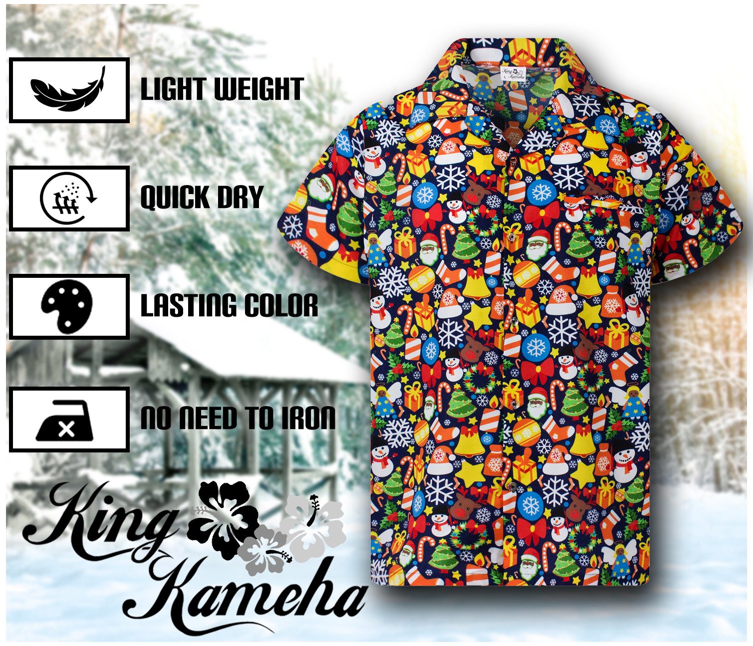 King Kameha Hawaiihemd Christmas Allover Funky Hawaii-Hemd Kurzarm Front-Tasche Unisex