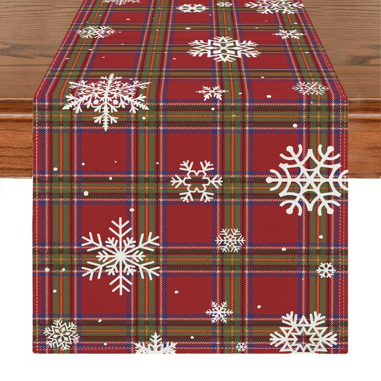 LuxusKollektion Tischläufer Tischläufer Weihnachten Rot Schneeflocken 40x140cm (1-tlg)