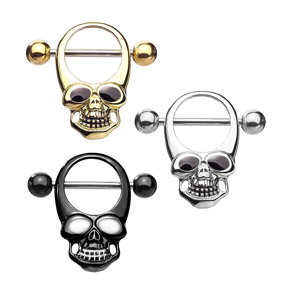Taffstyle Intimpiercing Brustwarzenpiercing Nippelpiercing Barbell Schild Totenkopf Silber (Nippel Intim Intimpiercing Brust), Nippelpiercing Ohrpiercing Cartilage Ohr Tragus Helix Lobe Piercing