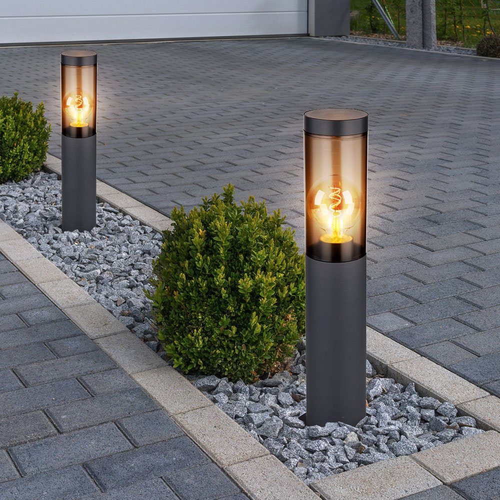 GLOBO LIGHTING Außen-Stehlampe, Leuchtmittel nicht inklusive, Sockelleuchte Wegeleuchte Außenlampe E27 rauch Edelstahl anthrazit 2x