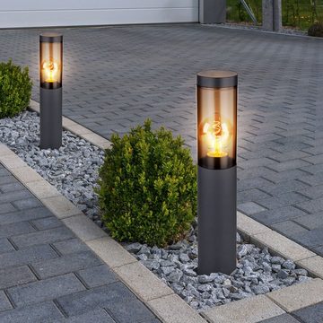 etc-shop LED Außen-Stehlampe, Leuchtmittel inklusive, Warmweiß, LED Sockelleuchte mit Steckdose und Bewegungsmelder