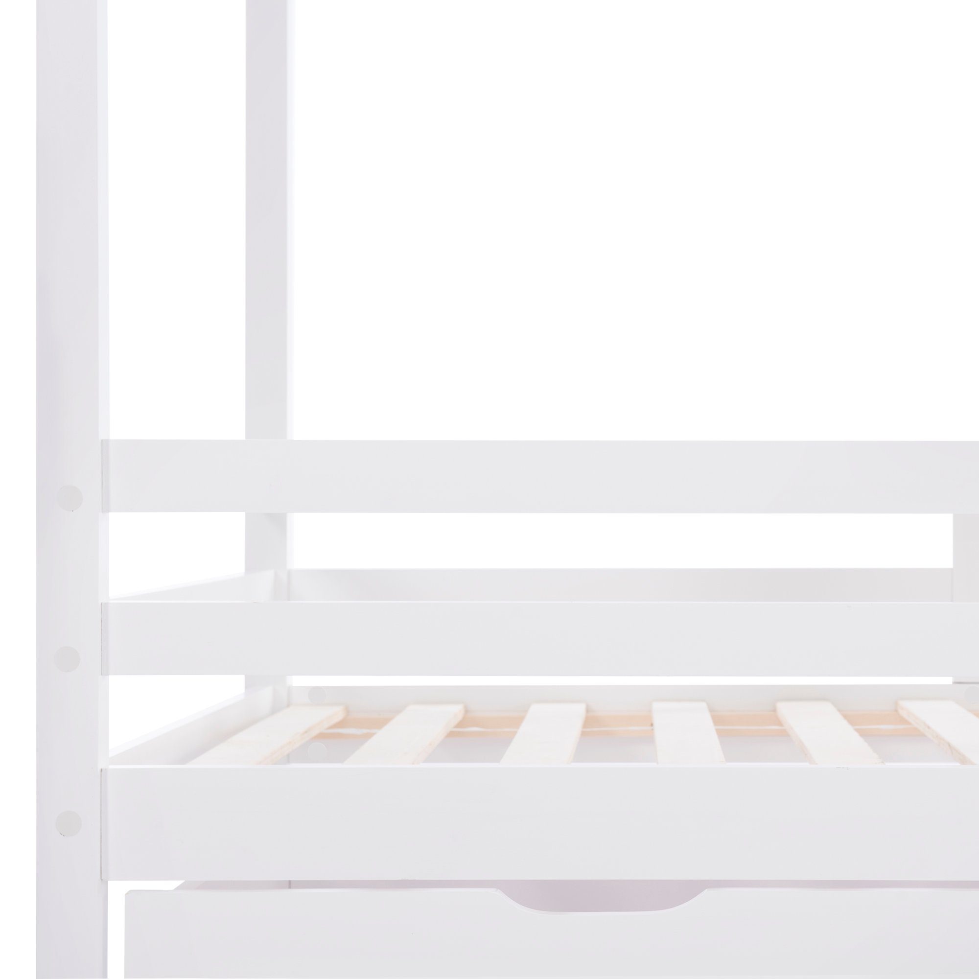 Lattenrost, Tafel x Ulife cm, mit Schubladen, 90 und Holzbett 2 200 Rausfallschutz Weiß Kinderbett Hausbett und