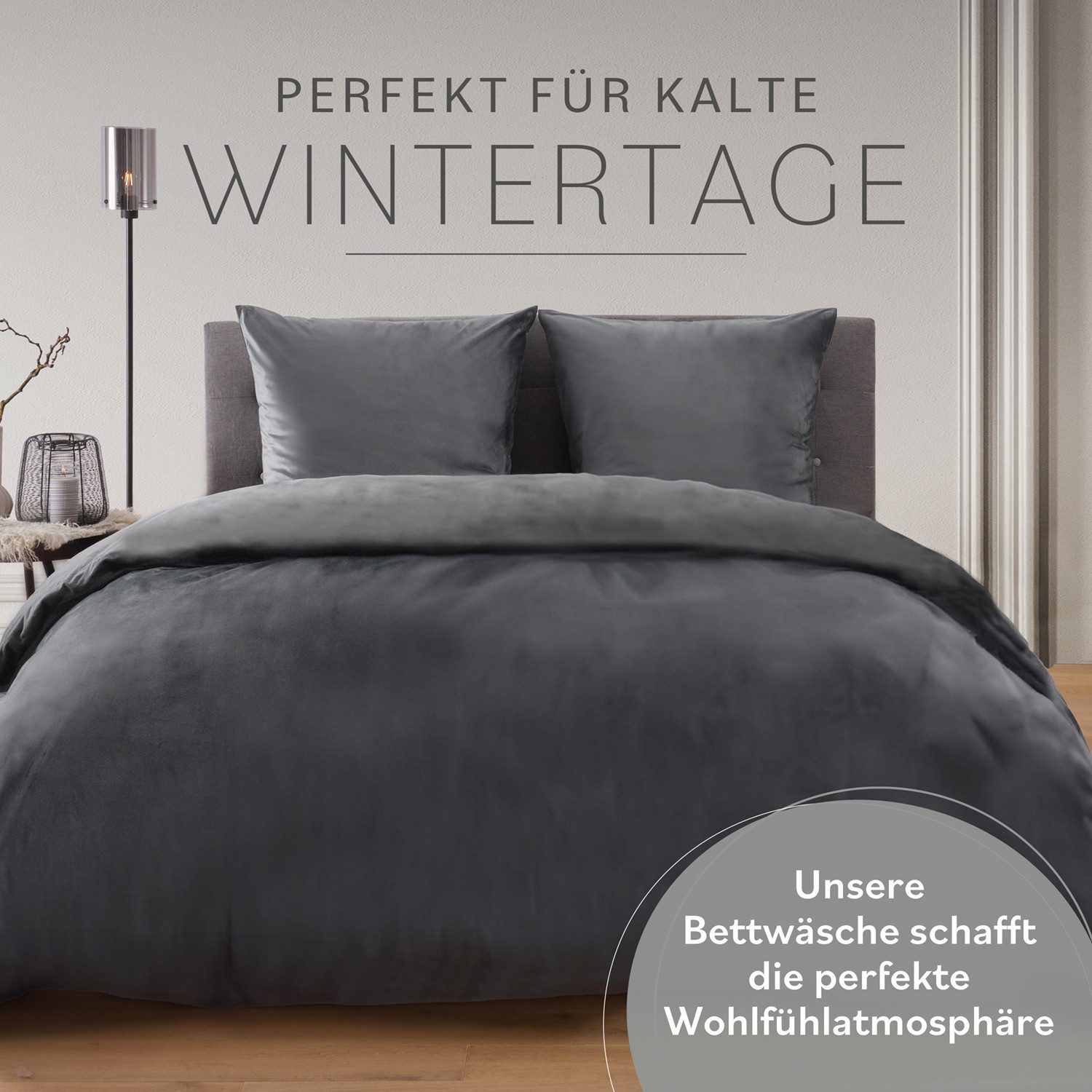 Blumtal Bettwäsche Cashmere-Touch Plüsch, warme Winterbettwäsche + Kopfkissenbezug
