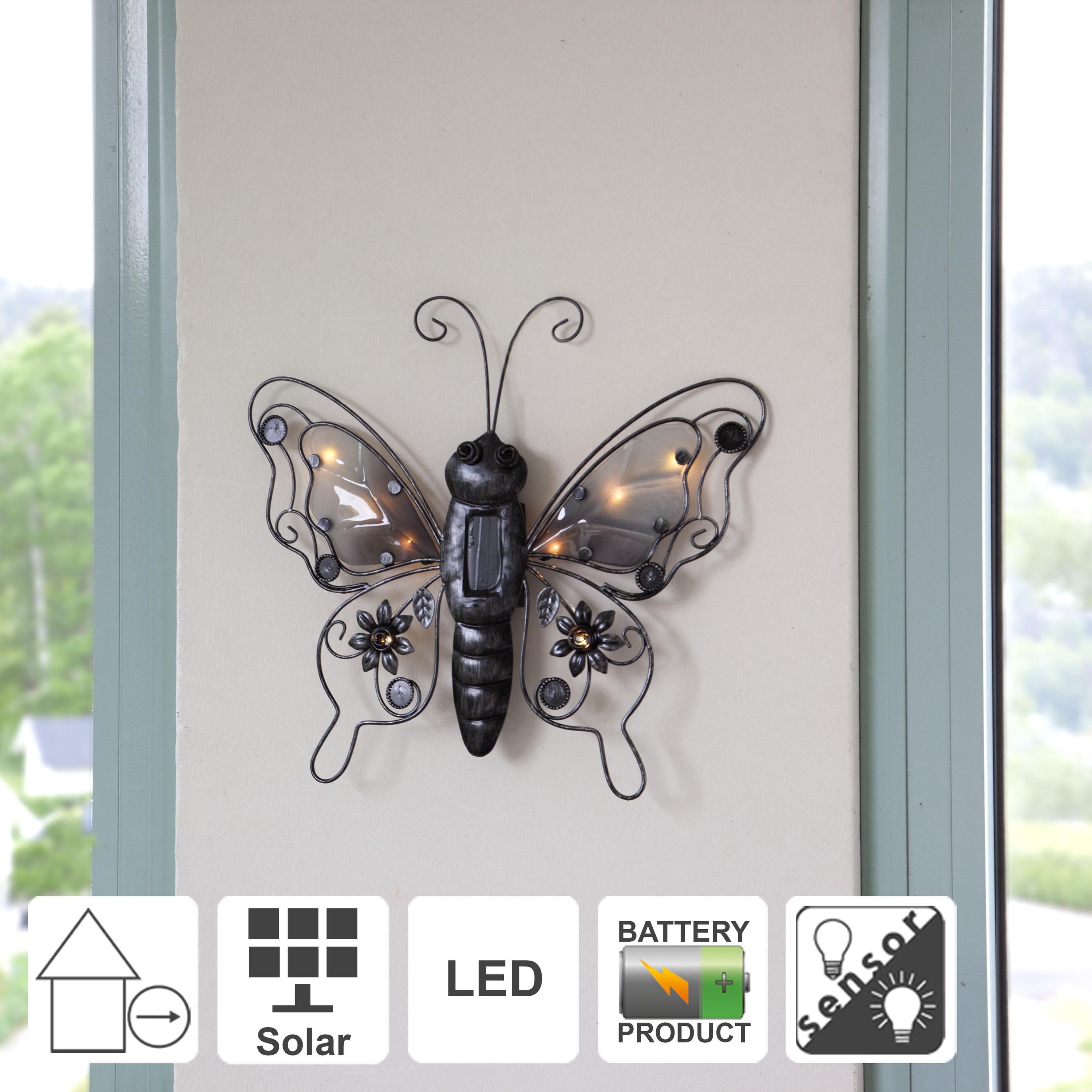 STAR TRADING LED Solarleuchte Solardeko Butterfly, Solar-Deko Wandleuchte,Butterfly', Schmetterlings-Leuchte mit Dämmeru