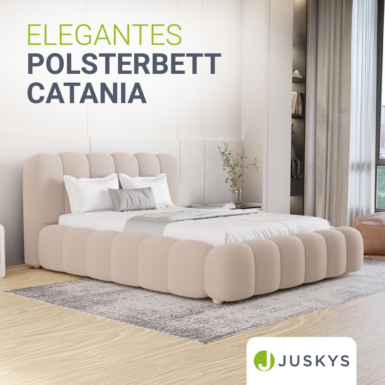 Juskys Polsterbett, Gepolstertes Kopfteil, Bubble Design, Bouclé Stoff günstig online kaufen