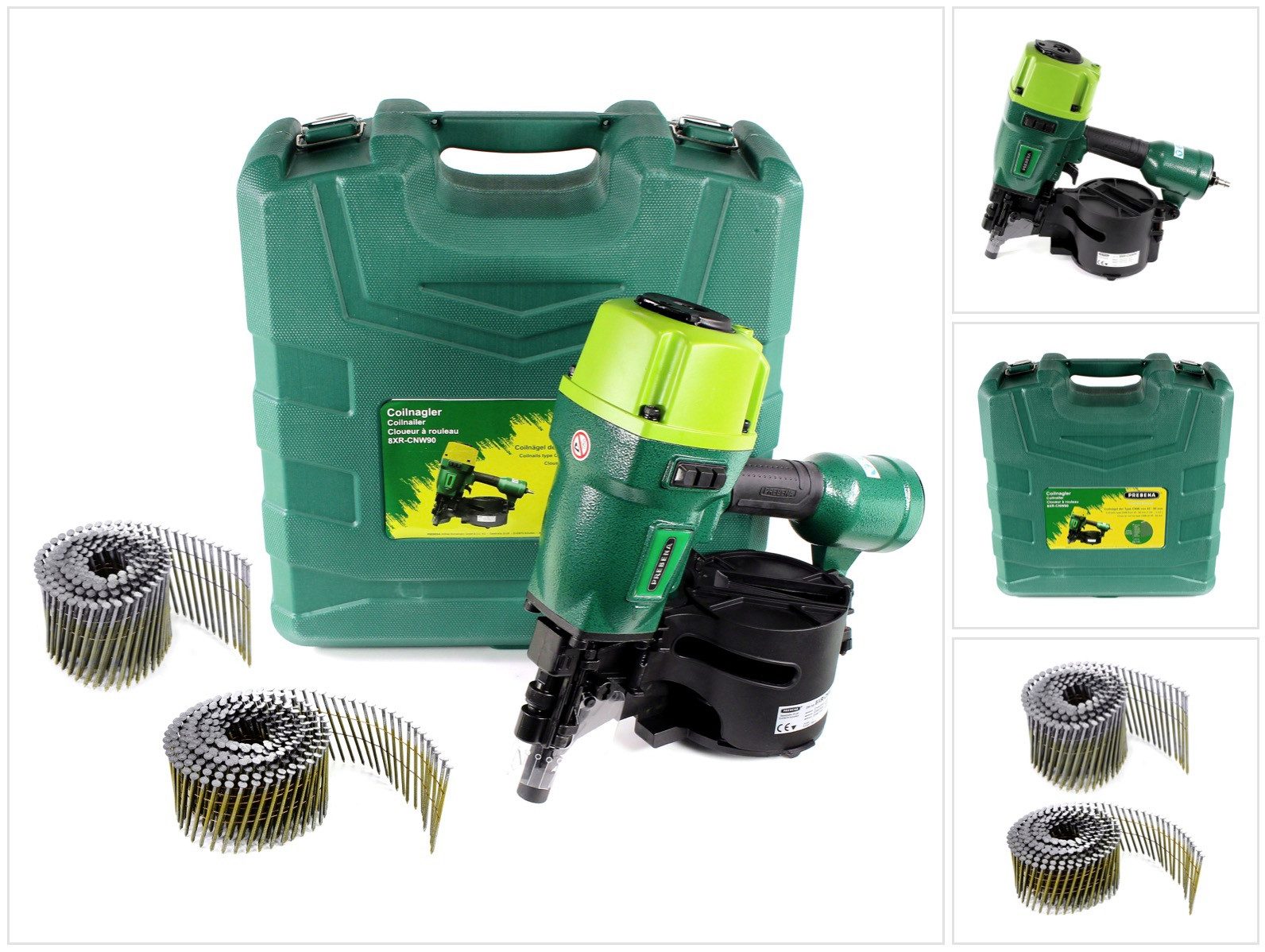 Prebena Druckluft-Nagler 8XR-CNW90 Coilnagler Druckluftnagler Transportkoffer mit 10800 Coilnä