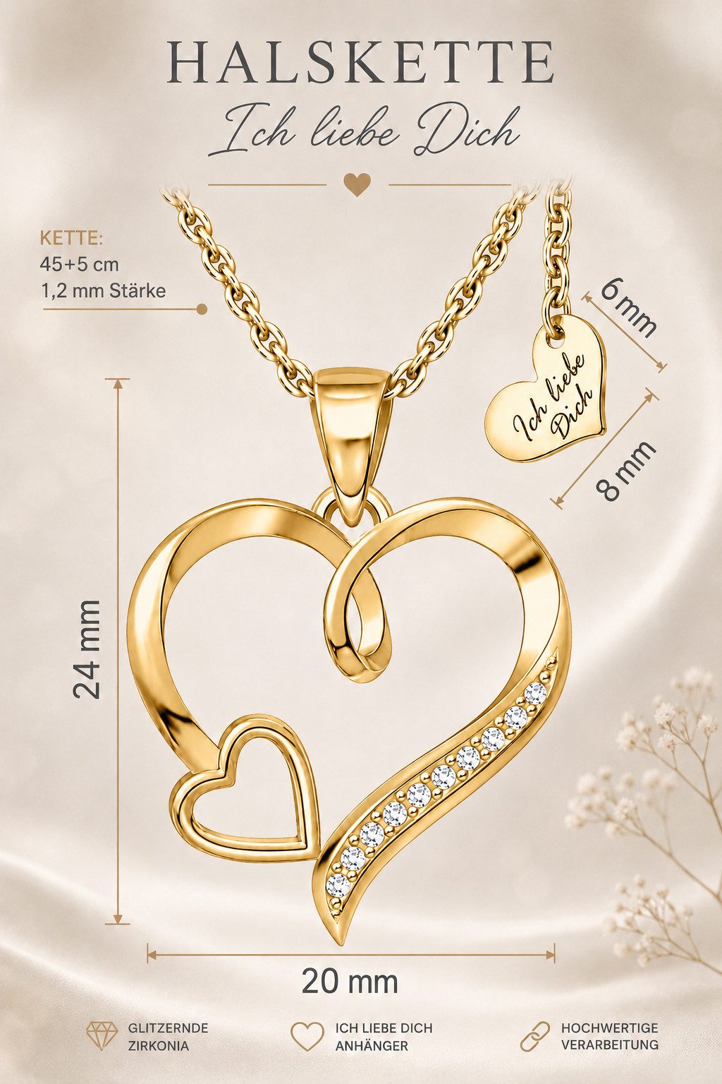 Limana Herzkette Liebesbeweis Schmuck Damen 925 Silber gold vergoldet Halskette (Geschenk Frau Freundin, Kette mit Anhänger inkl. Dose Tasche), Geburtstag Jahre – Bild 4 von 5
